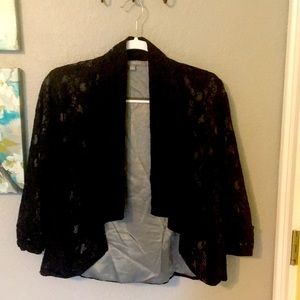Black Lace 3/4 Sleeve Drape Front Blazer